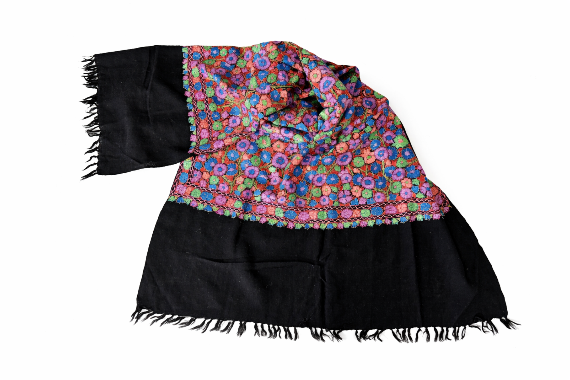 Pashmina in Lana yak, cashmere e inserti in seta lavorata a mano, Pezzo Unico e irripetibile