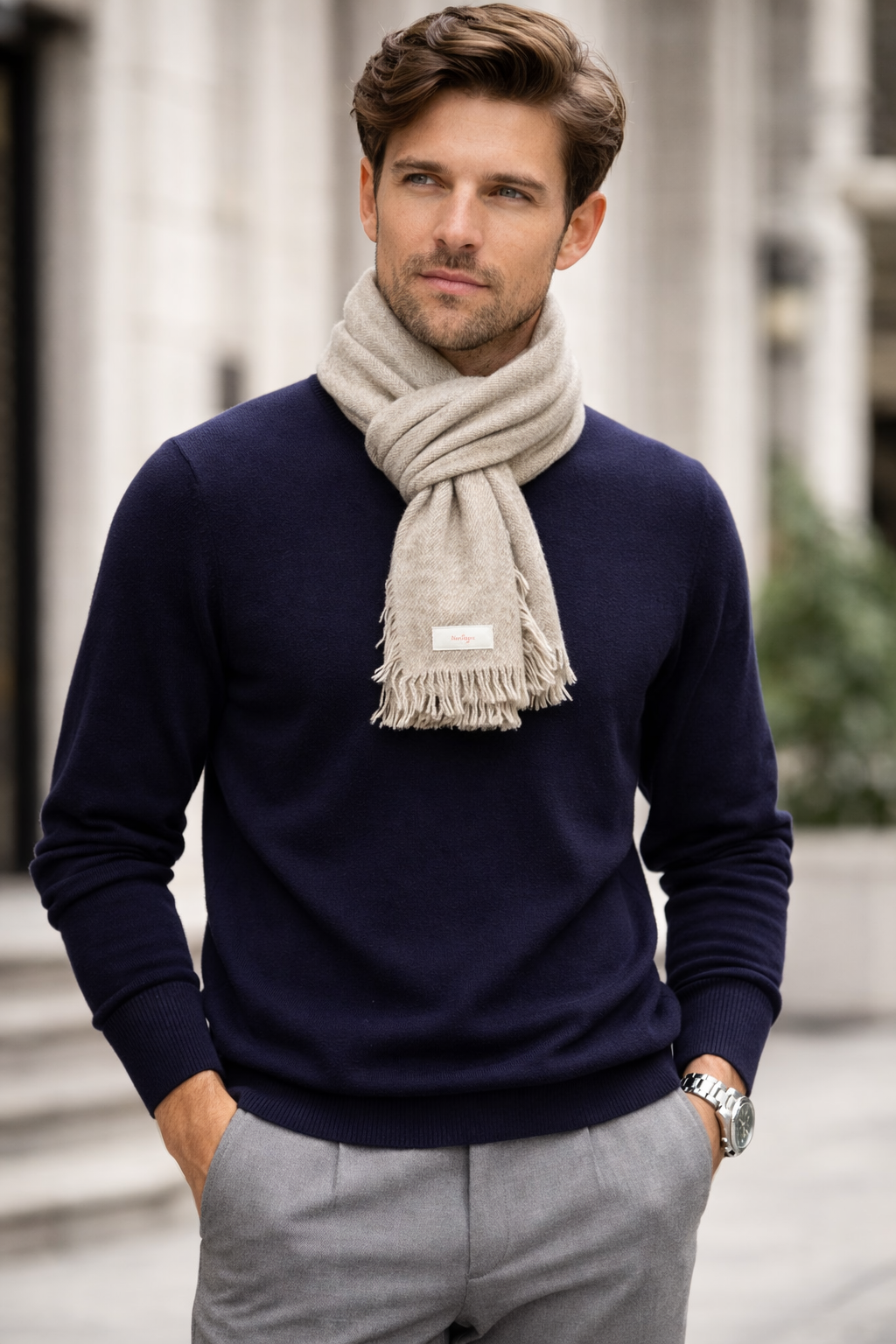 Maglione girocollo uomo in 100% cashmere blu navy Tg 52, ultimo