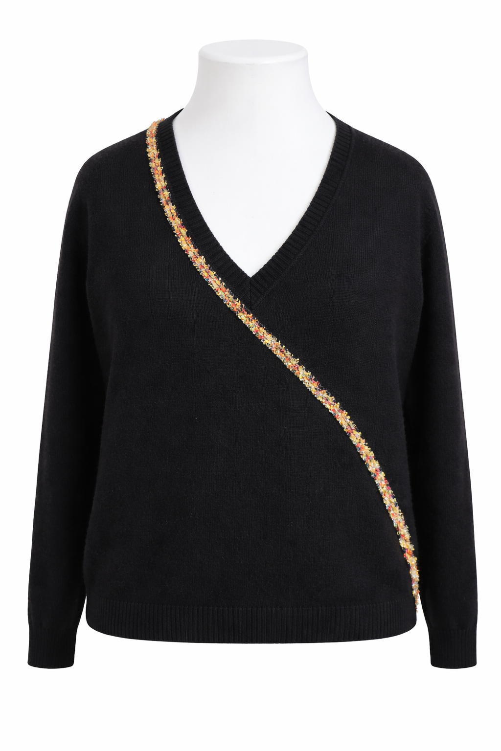 Maglia Donna in Cashmere con Scollo a V Decorato – 100% Pezzo unico