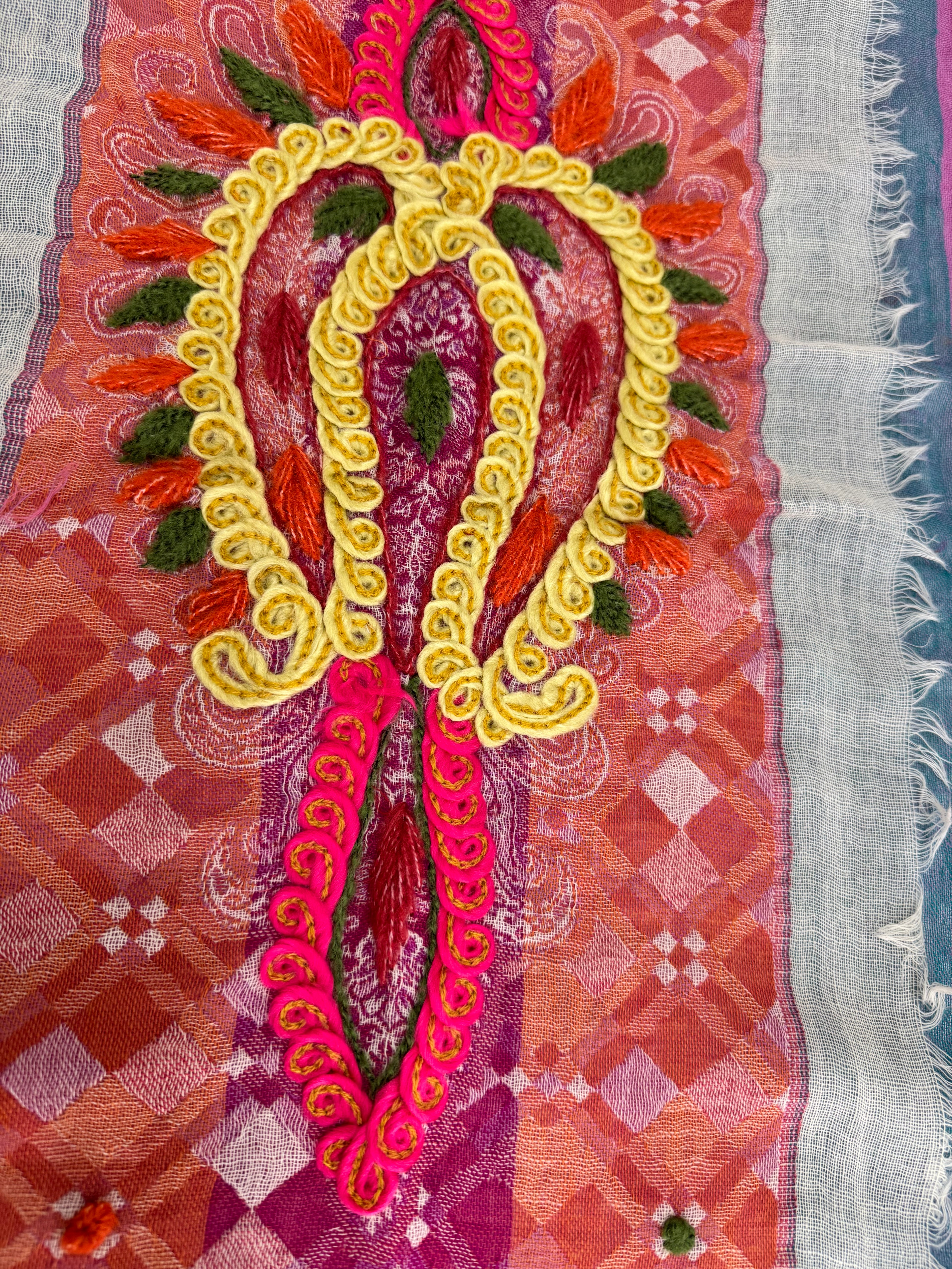 Pashmina in Lana Yak, seta e cashmere, pezzo unico, fatto a mano