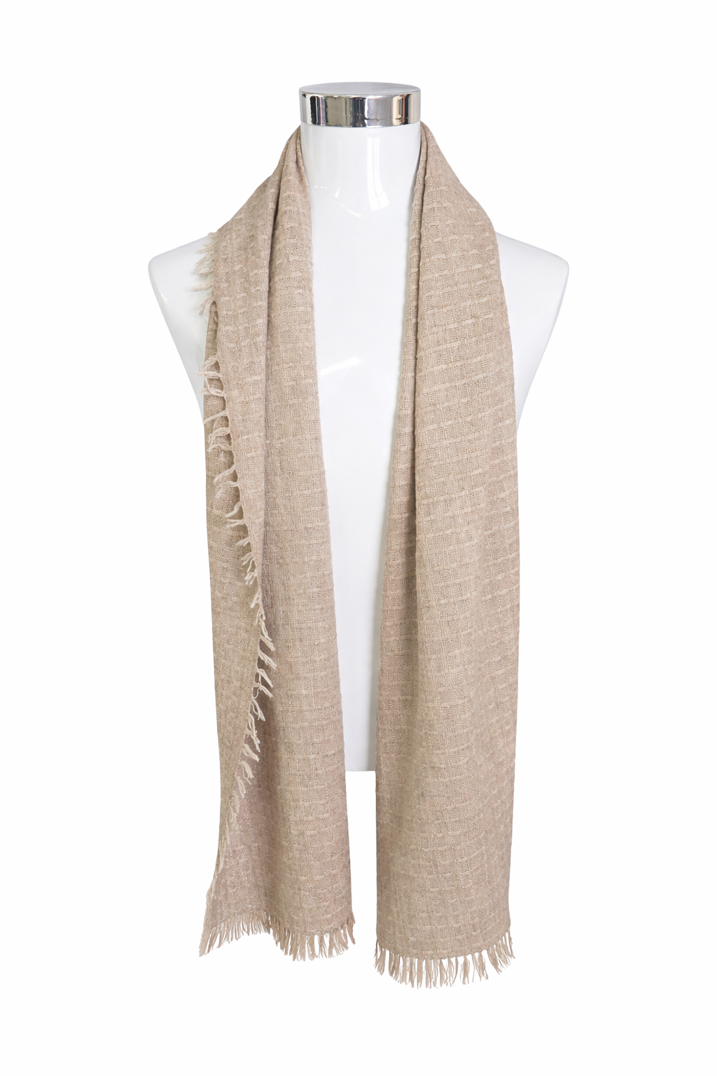 Sciarpa in tessuto intrecciato con frange – elegante e versatile