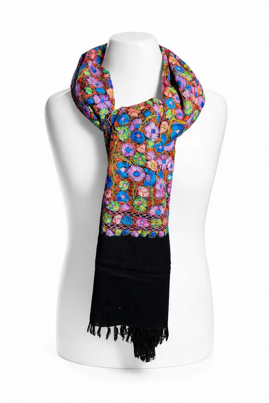 Pashmina in Lana yak, cashmere e inserti in seta lavorata a mano, Pezzo Unico e irripetibile